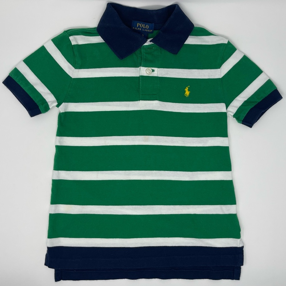 POLO RALPH LAUREN: Polo Shirt, Green/White Striped, Short-Sleeve, Size 5